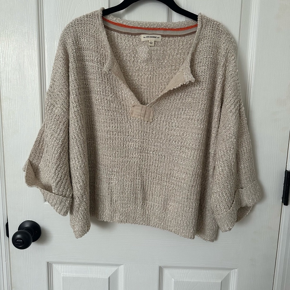 Eesome Cream V-Neck Sweater with Chunky Knit
